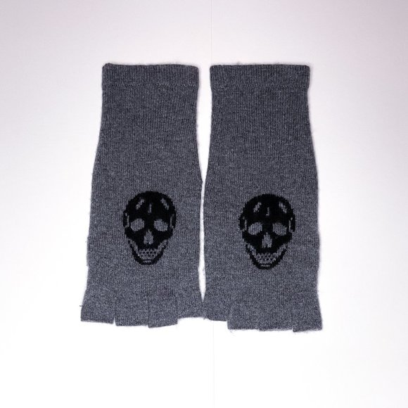 360 Cashmere Accessories - 360 Cashmere Luther Skull Fingerless Gloves Gray